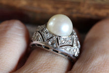 Load image into Gallery viewer, Pearl &amp; Diamond Dome Cocktail Ring