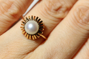 Sunburst Pearl Solitaire Ring