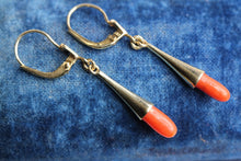 Load image into Gallery viewer, Elongated Natural Coral Dropping 14k Gold Earrings