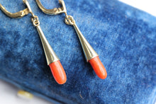 Load image into Gallery viewer, Elongated Natural Coral Dropping 14k Gold Earrings