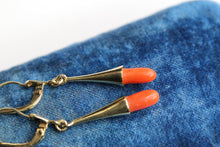 Load image into Gallery viewer, Elongated Natural Coral Dropping 14k Gold Earrings