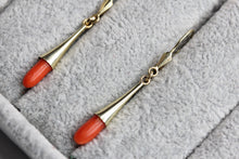 Load image into Gallery viewer, Elongated Natural Coral Dropping 14k Gold Earrings