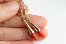 Load image into Gallery viewer, Elongated Natural Coral Dropping 14k Gold Earrings