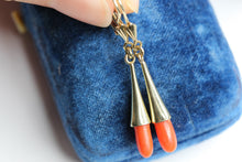 Load image into Gallery viewer, Elongated Natural Coral Dropping 14k Gold Earrings