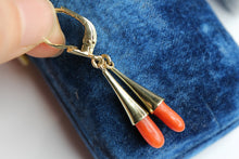 Load image into Gallery viewer, Elongated Natural Coral Dropping 14k Gold Earrings