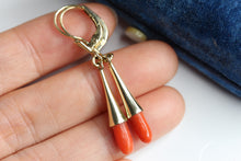 Load image into Gallery viewer, Elongated Natural Coral Dropping 14k Gold Earrings