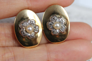 Retro Pearl & Rose Diamond 18k Gold Earrings